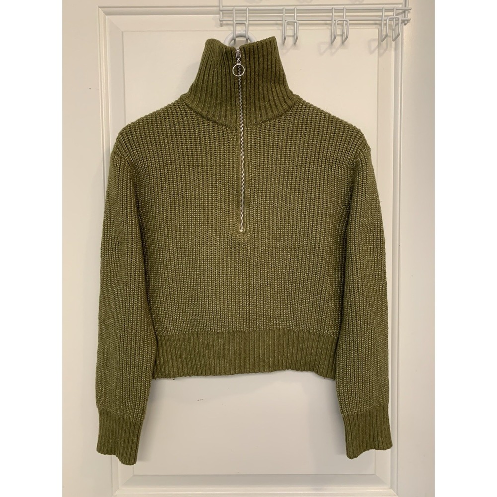 Mossy Green Cropped Quarter Zip Sweater Small Goblin Forest Earth Tones Gorpcore